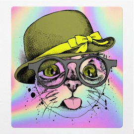 Holographic Decal Stickers of Cat with Hat Dark Glasses Premium Waterproof Vinyl Decal Stickers for Laptop Phone Accessory Helmet Car Window Mug Tuber Cup Door Wall Decoration NVCVER3g22482HO