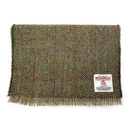 Green Herringbone Harris Tweed Fringed Scarf Unisex