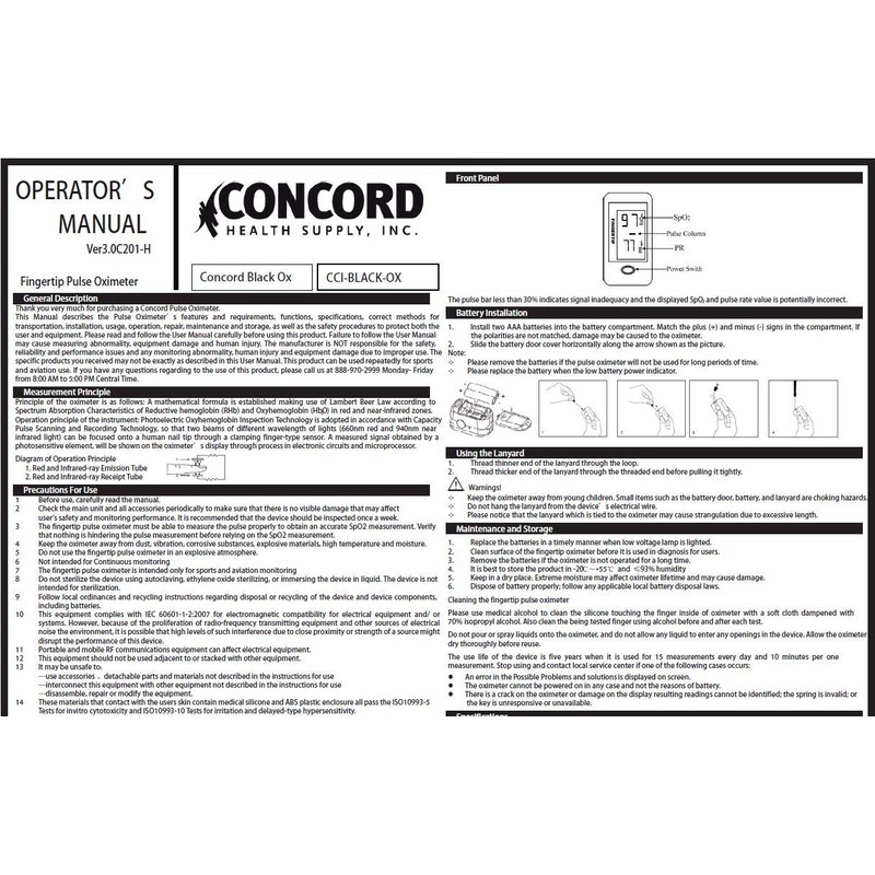 Concord Fingertip Pulse Oximeter with Reversible Display - Blood Oxygen