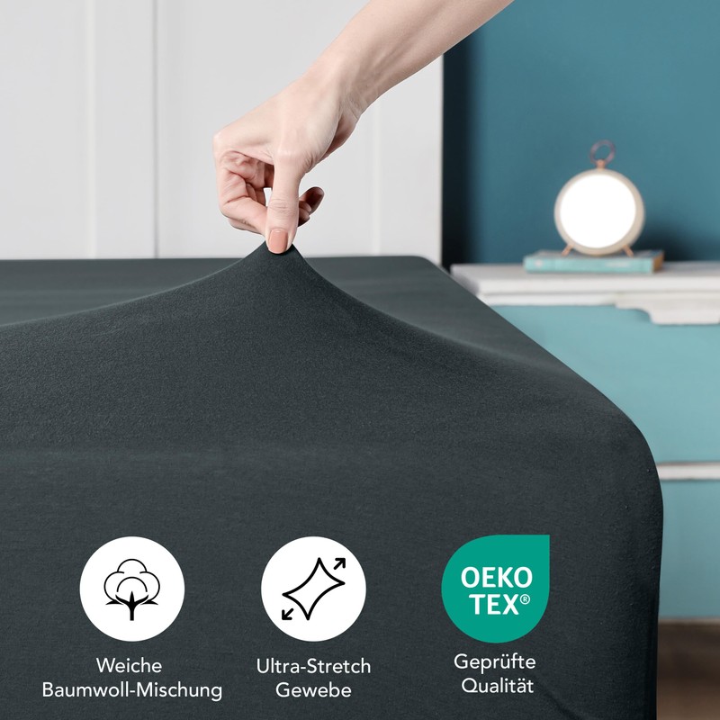 Utopia Bedding Jersey Fitted Sheet, Anthracite, 160 x 200 cm