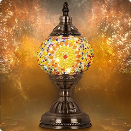 Yarra-Decor Turkish Moroccan Lamp with Bronze Base Handmade Tiffany Mosaic Glass Lamps Portable Bedside Lamps with Rechargeable Battery 2000mAh (LED Bulb Included)(Blue1) Lighting Interior:_Orange1