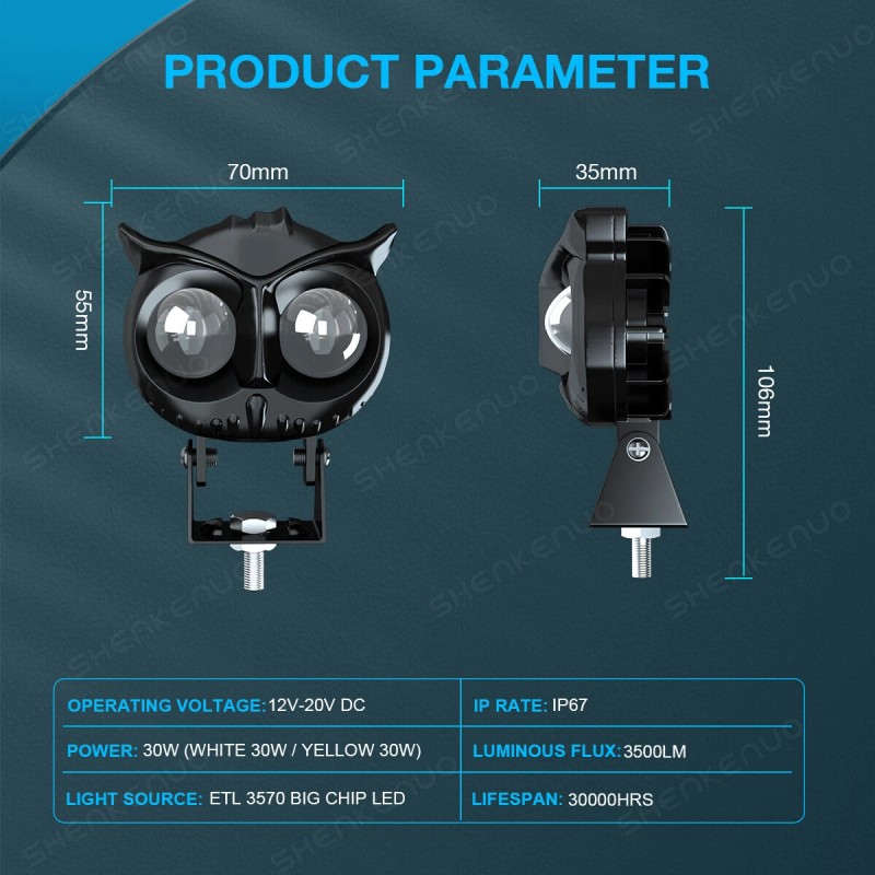 SHENKENUO Led Electric Motobike Scooter Light Ultra Bright Waterproof Headlight