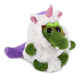 DolliBu Big Eye Alligator Unicorn Plush Stuffed Animal Toy - Super Soft Alligatorcorn Dress Up with Removable Plush Unicorn Outfit and Hood Sweater, 6 Inches