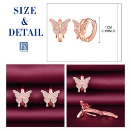 Yumilok Small Butterfly Women's Earrings Cubic Zirconia Hoop Earrings Women's Stud Earrings Silver 925 for Women Girls, 2