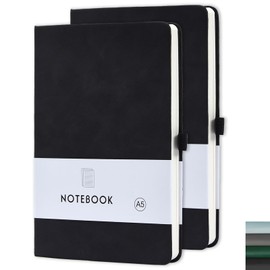 Tanou Notebook A5 Lined 2 Pieces - 200 Pages 80gsm Paper, Hardcover Notebook with Pen Loop for School and Office, 14.5 x 21.5 cm