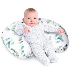Little Grape Land Nursing Pillow for Infants, Breastfeeding Pillows, Baby Support Pillow for Nursing, Bottle Feeding, Tummy Time with Machine Washable Cover & Breathable Filling Green Leaves