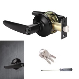 Palanca Puerta Recta de Entrada Circular, Cerradura de Manija,Manijas Interiores Bloqueadas Reversibles Uego Manijas Puerta Resistente para Oficina y puerta Delantera （Negro） (1)