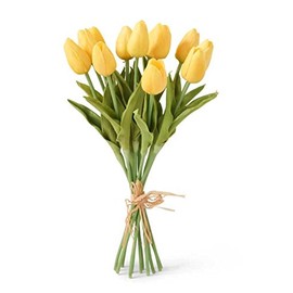 K&K Interiors 11399B-YE Bouquet Per, 13.5 Inch Yellow Real Touch Mini Tulip Bundle (12 Stems)