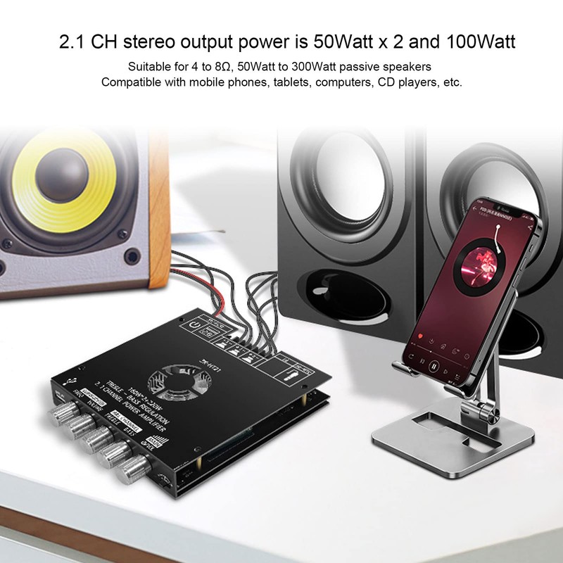 Haofy Amplificador de Potencia ZK HT21, 2.1 Canales, 160W, Conectividad