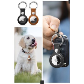 Generic Leather Keychain for Airtag, Protective Case (Black/Brown/Blue/Red)