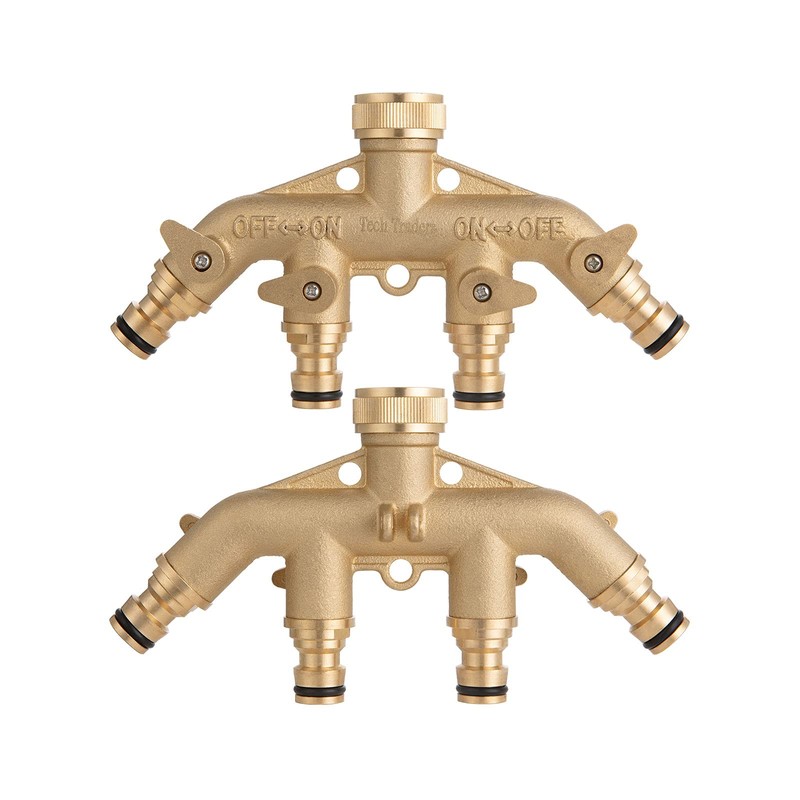 [Brass Body with Brass Shut Off] Tech Traders 4-Way Brass