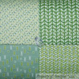 Shabby Chic BonEful Fabric FQ Cotton Quilt Green White Dot Stripe Calico Print Small Blender