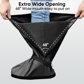 Waterproof Shoe Covers, Thickened Rain Boot Shoe Cover Reusable & Foldable Non-Slip with Zipper, Reflector, Men Women Rain Gear-Black