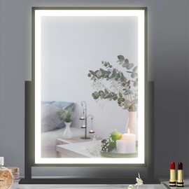 KPIONT Hollywood Vanity Mirror with Lights, 360° Rotation LED Lighted Makeup Mirror, 3 Color Lighting Modes, Portable Mirror for Bedroom, Mirror with Lights for Makeup Desk ＆ Dressing Room (Black)