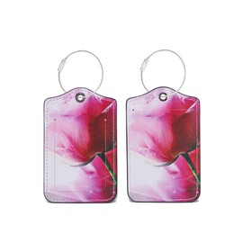 2 Pcs Luggage Tags for Suitcases, PU Leather Cruise Ship Luggage Tags with Privacy Cover Label Address Card and Durable Metal Ring for Men Women Baggage Handbags Backpacks (Rose Flower)