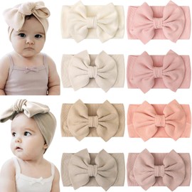 CÉLLOT Diademas de nailon para bebé niña, 8 colores, súper elásticas, suaves y con lazos para el pelo, para recién nacidas, bebés, niños pequeños