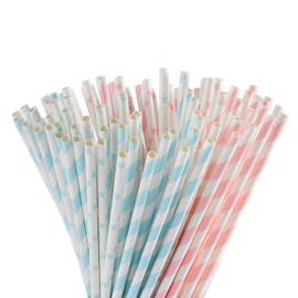 ALINK Light Pink Blue White Paper Straws Bulk, 100 Biodegradable Party Straws for Boy Girl Baby Shower, Gender Reveal, Birthday, Wedding and Celebrations