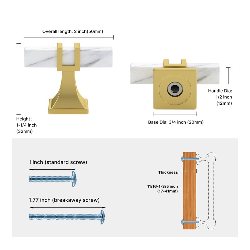 Haliwu 10 Pack White Marble Grain Cabinet Knobs, 2 Tone