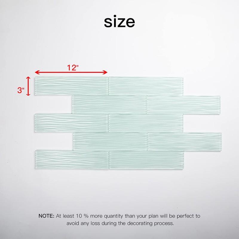 Lovdeco Light Green Water Wave Glass Subway Tile, 3 x