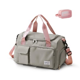 Epzia Small Gym Bag for Women, Waterproof Travel Bag, Hand Luggage Weekender Bag with Shoe Compartment & Wet Compartment, Gym Tote Bag for Travel, Workout, Sports (Green), Pink-grey, 123 cm