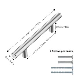 Qobobo Cabinet Handles, Stainless Steel, Silver, Pack of 10, Cabinet Door Handles, Kitchen Handles, Hole Spacing 128 mm, Drawer Handles, Hole Spacing, Furniture Handles, 128 x 200 x 32 mm