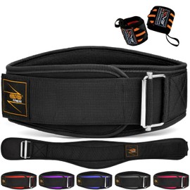 EVO Fitness Weight Lifting Belt AUTO LOCK 6.5” Neoprene Padded Back Lumbar Support Gym Training Exercise Workout Bodybuilding Powerlifting Deadlifts Squats with 18" Wrist Wrap (Large, Black)