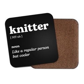 Knitter Square Coaster - Knitting Sew Fan Dictionary Regular But Cooler Definition Funny Joke Hobby Men Women Kitchen Drink #82627