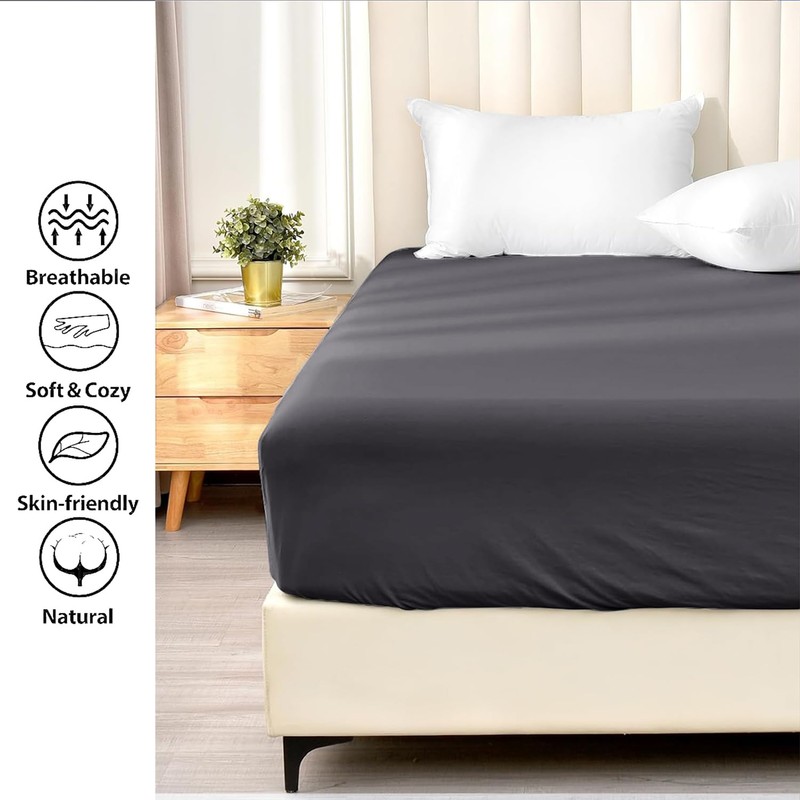 AL NOOR HOME Premium Charcoal Fitted Sheet - 100% Pure