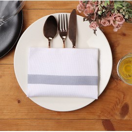 Threadmill Cloth Napkins Set of 6 Cotton | Reusable 16x20 inch Napkins Cloth Washable, Dinner Napkins Perfect for Wedding, Parties, Cocktails, Fall, Thanksgiving, Christmas | White with Blue Stripe