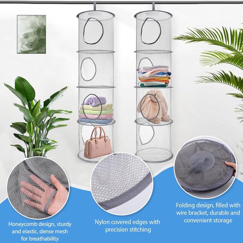 Hanging Mesh Storage, 2Pcs Hanging Toy Storage Net, Foldable Soft