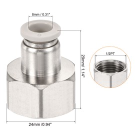 sourcing map Push to Connect Fittings 1/2PT Female Thread Fit 8mm Tube OD Nickel-plated Copper Straight Union Fitting, Pack of 2