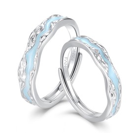 FANCIME Women's Men's Bracelet, Luminous Milky Way Galaxy Ring, Set of 2, Matching Rings, One Size Fits Most, Adjustable, Pair Bracelet, Silver, Simple, Couple, Lover, Sparkle, Christmas, Anniversary