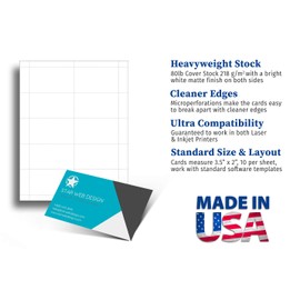 Heavyweight White Blank Business Card Paper - 20 Sheets / 200 Business Cards - 80lb Cover / 218 gsm - Inkjet & Laser Printer Compatible - Standard 3.5 x 2 Inches