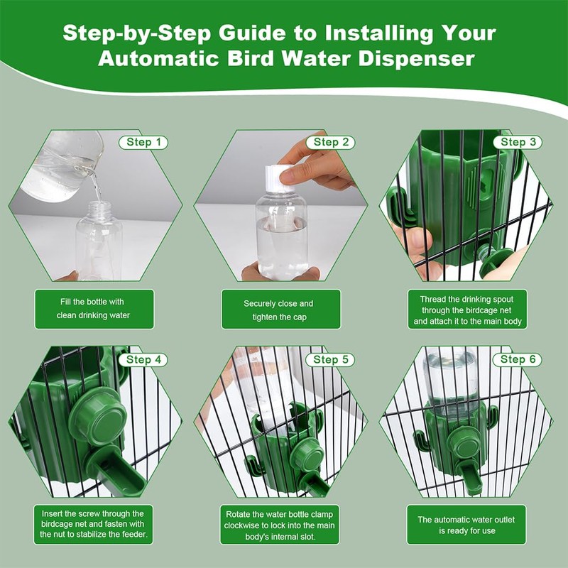 Automatic Bird Cage Water Dispenser - Cactus No-Spill Feeder for