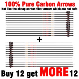 sanlida 24 PCs, 100% Pure Carbon, 0.001'' Straightness, Dragon 10 Flagship 24T Carbon Hunting Arrows for Compound Bow, Professional Standard Hunting Arrows with Removable Tips (440 Spine)