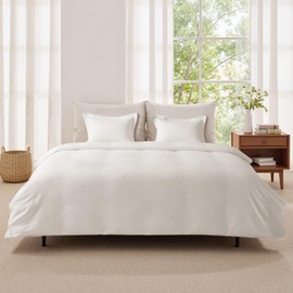 VEVOR Queen Duvet Cover Set, 100% Cotton, 3 Pieces Bedding Set Queen Size with 1 Duvet Cover 90 x 90 in and 2 Pillow Shams 20 x 26 in, Soft Breathable, Double Zipper Closure, for Home Bedding, White