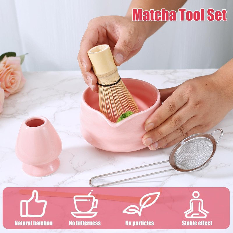 7Pcs Matcha Whisk Set with Ceramic Whisk Holder Matcha Bowl