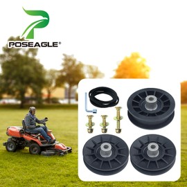 POSEAGLE 2 Pack 532194326 V-Groove Idler Pulley with 532194327 Flat Idler Pulley 532125907 Belt 1/2x90 and Hardware Kit for Husqvarna 2748GLS 2354GXLS GT48XLS GT54LS TS348 TS354D Lawn Tractors