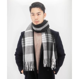 MissShorthair Scarf, Men's, Checked, Christmas Gift, Stole, Women's, Men's Scarf, Unisex, Throw, Winter, Popular, Large, Long, Thick, Cold Protection, Warm, duck grey & black