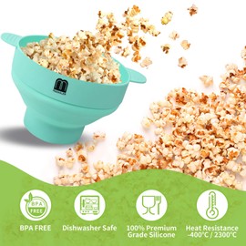 MMUGOOLER Original Microwave Popcorn Popper Silicone Popcorn Maker, Collapsible Bowl with Lid BPA Free and Dishwasher Safe , Quick & Easy(Blue)