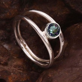 JEWELSTREZORO Mystischer Topas Edelstein 925 Sterling Silber Band Ring Herren & Damen Geschenkartikel Handgefertigter Schmuck TSR372AG_29 (75 (23.9))