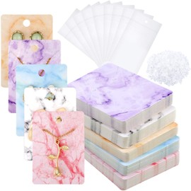 900 Pieces Marble Earring Necklace Display Card Holder Set, 250 Pieces 5 Colors Jewelry Display Cards 150 Pieces Self-Seal Bags and 500 Earring Backs for Jewelry Display and Packing, 2 x 2.8 Inches