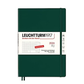 LEUCHTTURM1917 367560 Monthly Planner & Notebook Composition (B5) 2024, 16 Months, Soft Cover, Forest Green, German