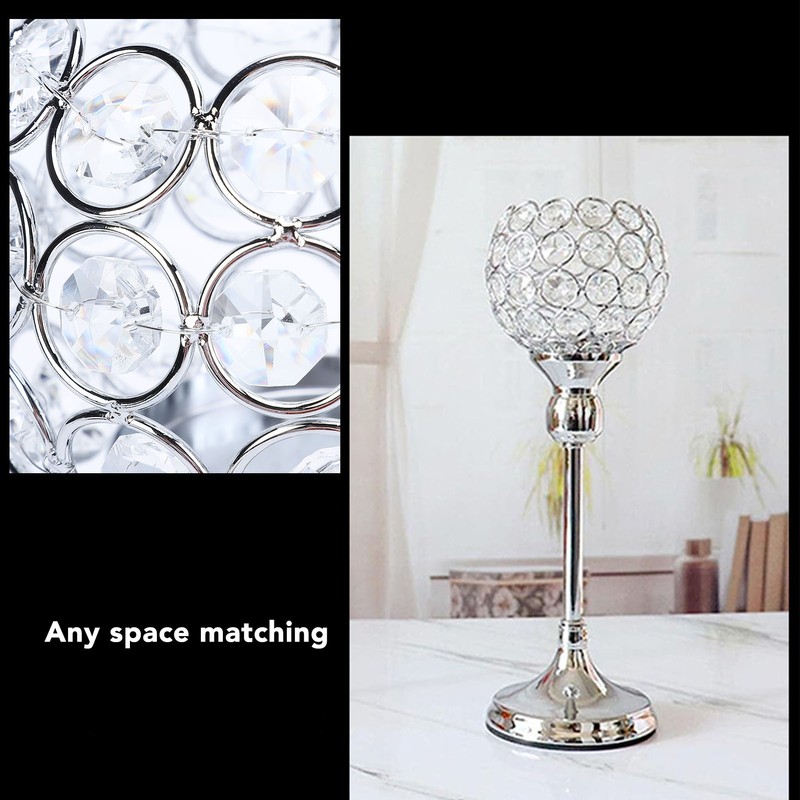 Crystal Candle Holder Ornament Tall Elegant Crystal Silver Candlestick for