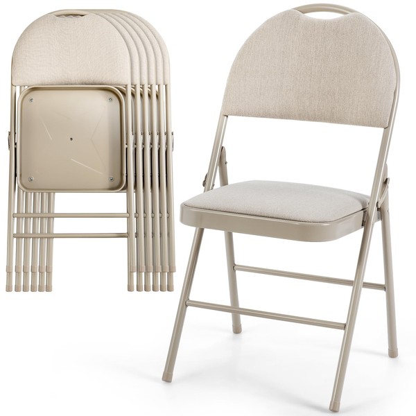 COSTWAY Padded Folding Chairs 6 Pack, Portable Steel Frame Dining