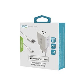 Jaym 2 x USB-Ladegerät mit 2 m Lightning-MFI-Kabel, Weiß