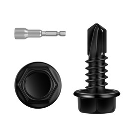 #8 x 3/4" Black Hex Washer Head Self Drilling Screw, Flanged Hex Self Tapping Screws, Sheet Metal Screws, 410 Stainless Steel, 200 PCS