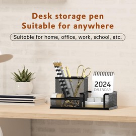 SUPEASY Mesh Pen Holder Desk Organizer, Office Supplies Pencil Storage with 3 Compartments, Office Desk Accessories and Workspace Organizers for Home School, Black 2 Pack