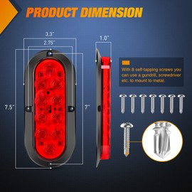 Nilight Nilight 6Inch Oval Red LED Trailer Tail Light 4PCS 10LEDs Waterproof Stop Brake Turn Surface Mount Trailer Lights for Truck RV Boat Bus Lorry Camper Van Caravan