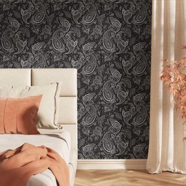 VistaPalette Black and White Paisley Flower Vintage Peel and Stick Wallpaper Wall Decor Self Adhesive Wall Paper Stick on Easy Peel Off Contact for Renter Apartment